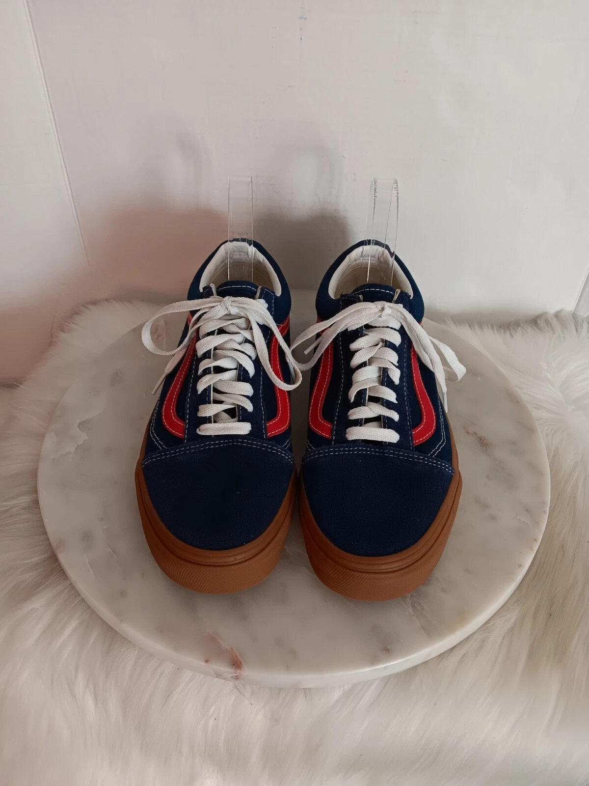 Scarpe sneakers uomo Vans Off The Wall taglia 8 blu rosso scamosciato e tela.