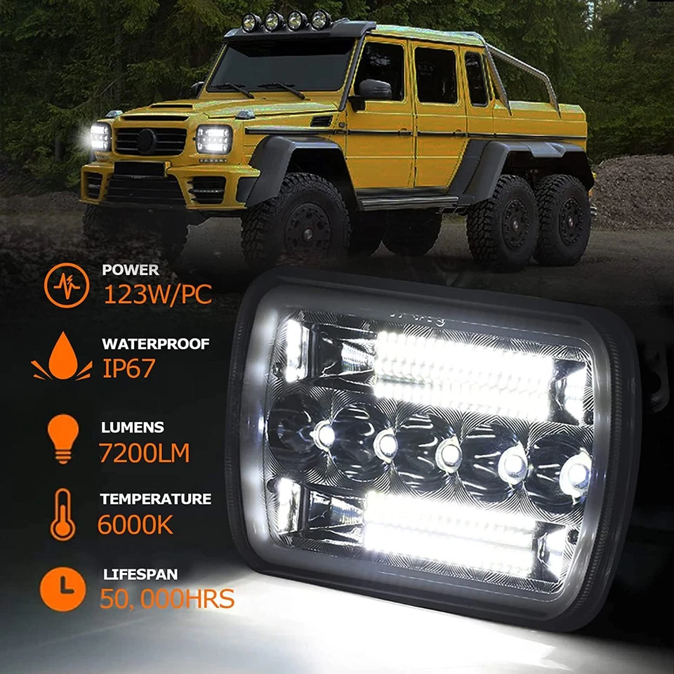 Pair 7x6" LED High/Low Headlights Sealed Beam fit for Toyota Celica 1982-1993 - Image 2 of 4