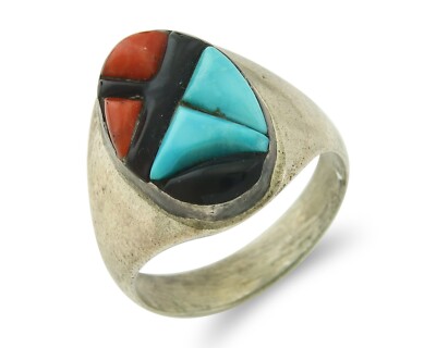 Vintage Zuni Ring 925 Sterling Authentic Natural Gemstone Signed K&GT Size 10