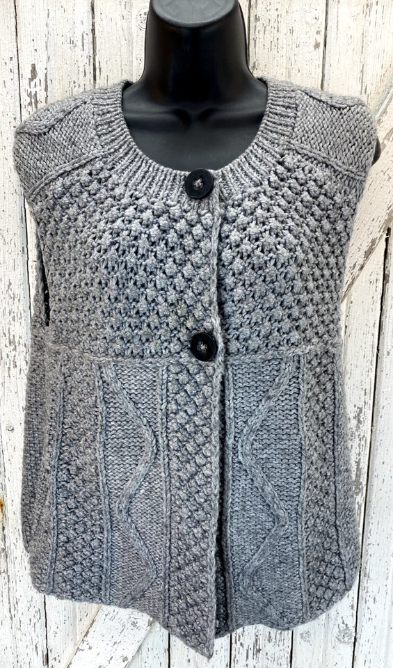 Cárdigan tejido a mano Kenji para mujer tejido pescador gris chaleco boho talla pequeña Foto 2 de 4