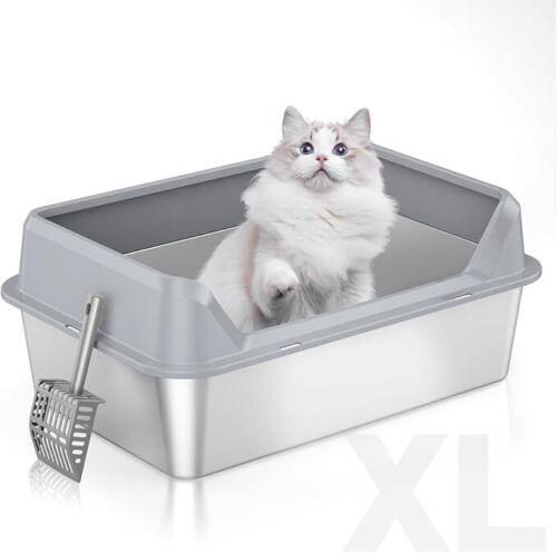 Kirntcoy Stainless steel cat litter box,High Sides,Odor-Free and Easy Clean