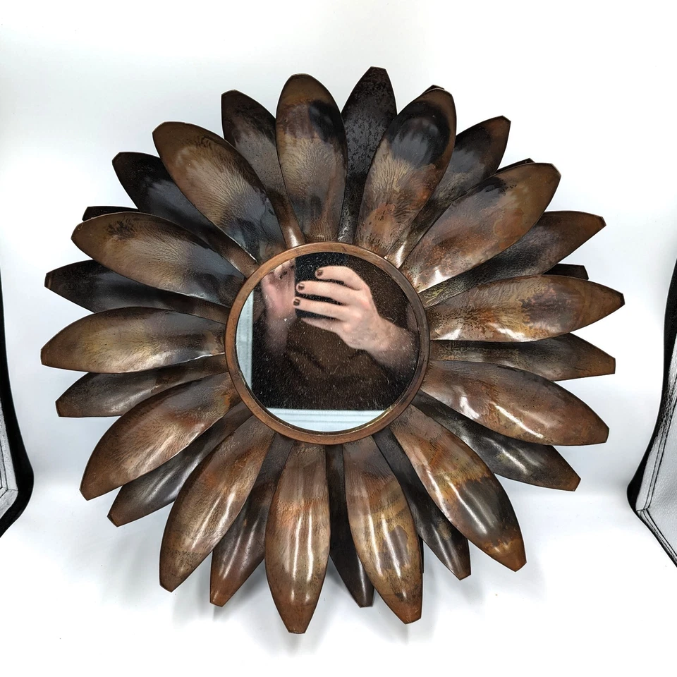 Espejo de flores de metal bronce aceitado carrolera derecha herrajes restauración loto 16" rústico Foto 2 de 4