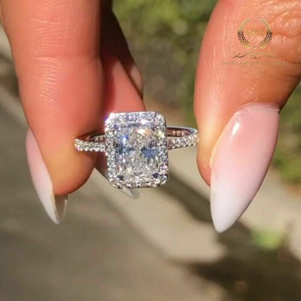 Radiant cut moissanite halo deals