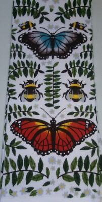 FULL UNCUT BUTTERFLIES and LEAVES Print Cotton Kitchen Towel