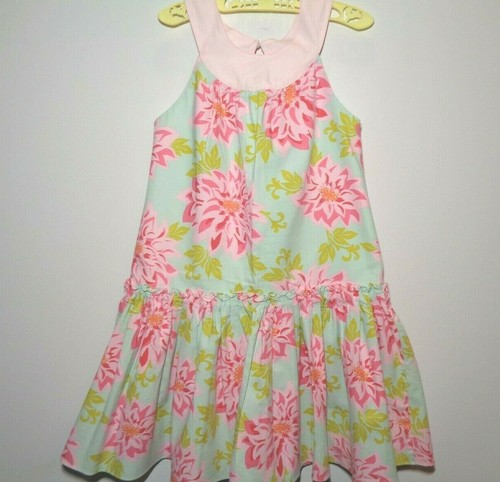 Girls Floral Dress Sundress Frances Elizabeth Original Green Pink Ruffles 4-5