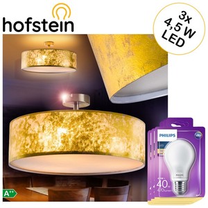 Flur Decken Leuchte Inkl 3 Philips Led Lampen 4 5w Wohn Zimmer Stoff Gold O50 Cm Ebay