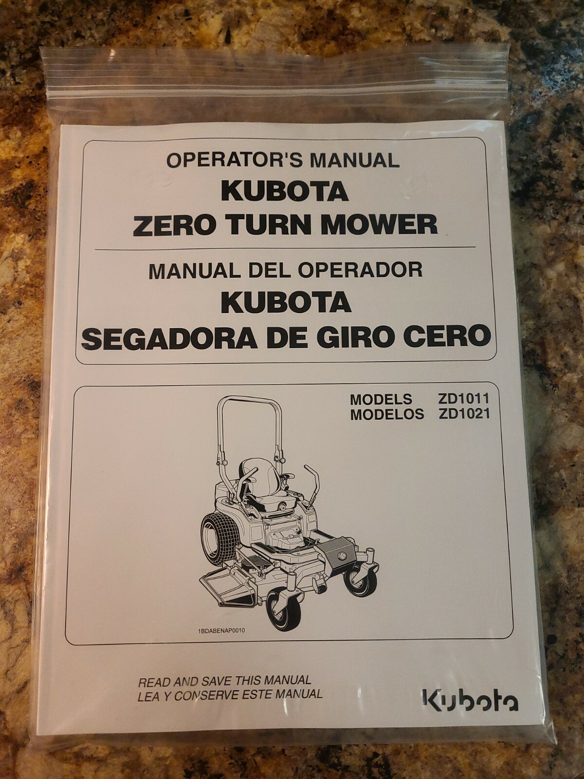 Kubota Zero Turn Mower Owners Operator's Manual ZD1011, ZD1021 English
