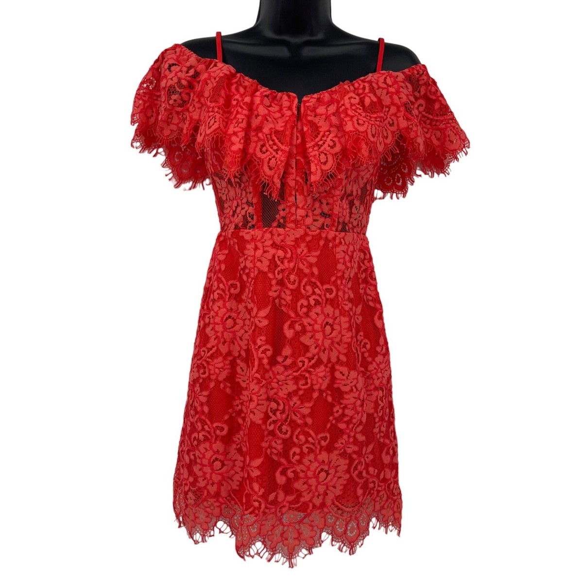 New Revolve NBD X NAVEN Allie Red Lace Semi Sheer Sides Cocktail Dress Size  XS | eBay