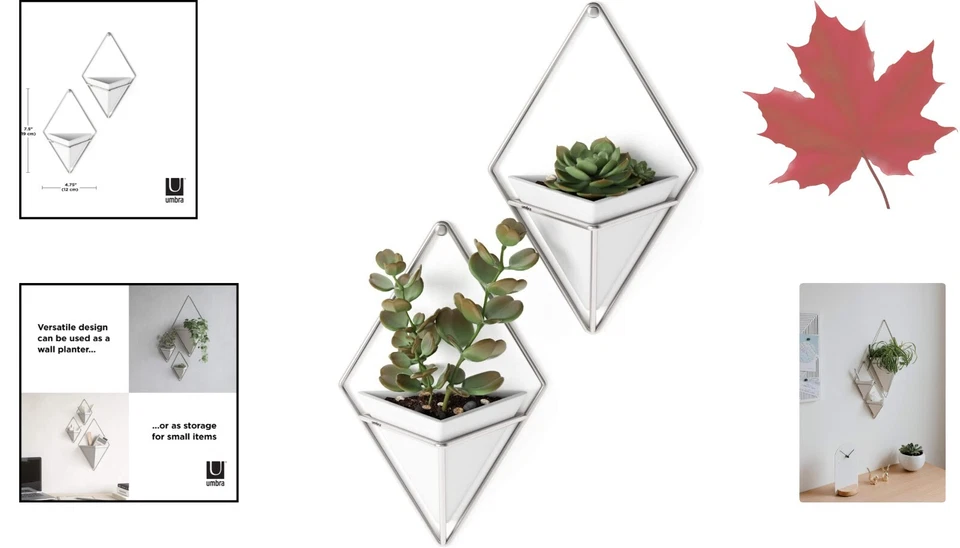 Atractivo jarrón maceta colgante de cerámica - Diseño moderno, juego de 2, blanco/níquel Foto 2 de 4