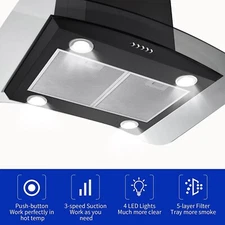 JOEAONZ 30 inch Island Range Hood Kitchen Stove Fan 3-Speed Vent Black LED Light