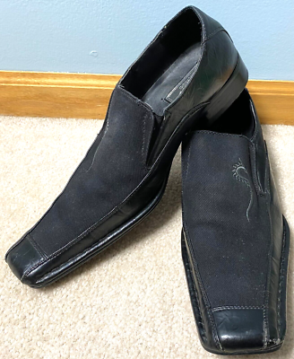 B&W Classic Black Leather Embroidered Square Toe Slip On  display picture 1