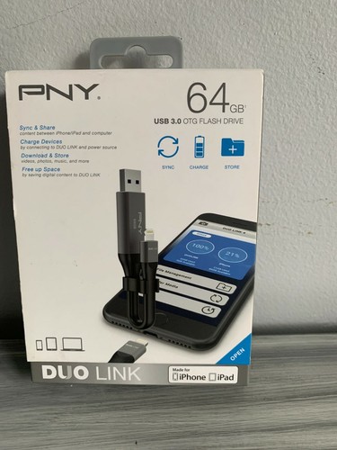 Pny Duo Link 64 Gb Usb 3 0 Otg Flash Drive For Iphone Or Ipad Black New Ebay