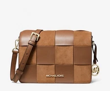 ☂️🍄Michael Kors Mercer☄️SMALL☄️Woven FauxLeather and Suede Crossbody Bag