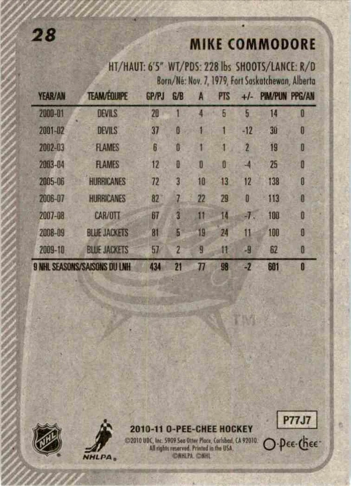 2010-11 O-Pee-Chee Mike Commodore #28 - Image 2 of 2