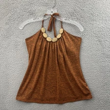 Y2K A. Byer Halter Top Beaded Heathered Orange Retro Boho Women's Medium