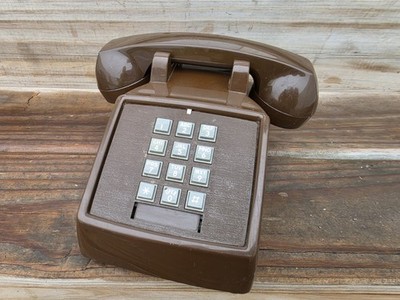 Vintage 1980s ITT Retro Push Button Chocolate Brown Desk Top Phone Tested