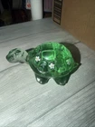 FENTON GLASS GREEN TURTLE FLORAL HP SIGNED VTG #16