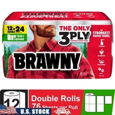 3-Ply Tear-A-Square Paper Towels 12 Double Rolls Strong Absorbent Durable New