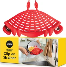 NEW Crabby Clip-On Strainer by  - Silicone and Stainless Steel Pasta Strainer, F