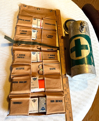VINTAGE 1960S HALCO FIRST AID KIT ALUMINUM WALL MOUNTED CANISTER Coast Guard