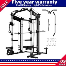 2200 Lbs Power Cage Smith Machine Multi-Function Squat Rack with LAT-Pull Down