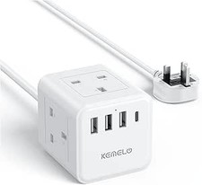 Cube Extension Lead with 4 USB Slots,  (13A/3250W) Multi Plug mini strip travel