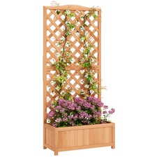 Outsunny Garden Wooden Planter Box with Trellis Flower Raised Bed Natural