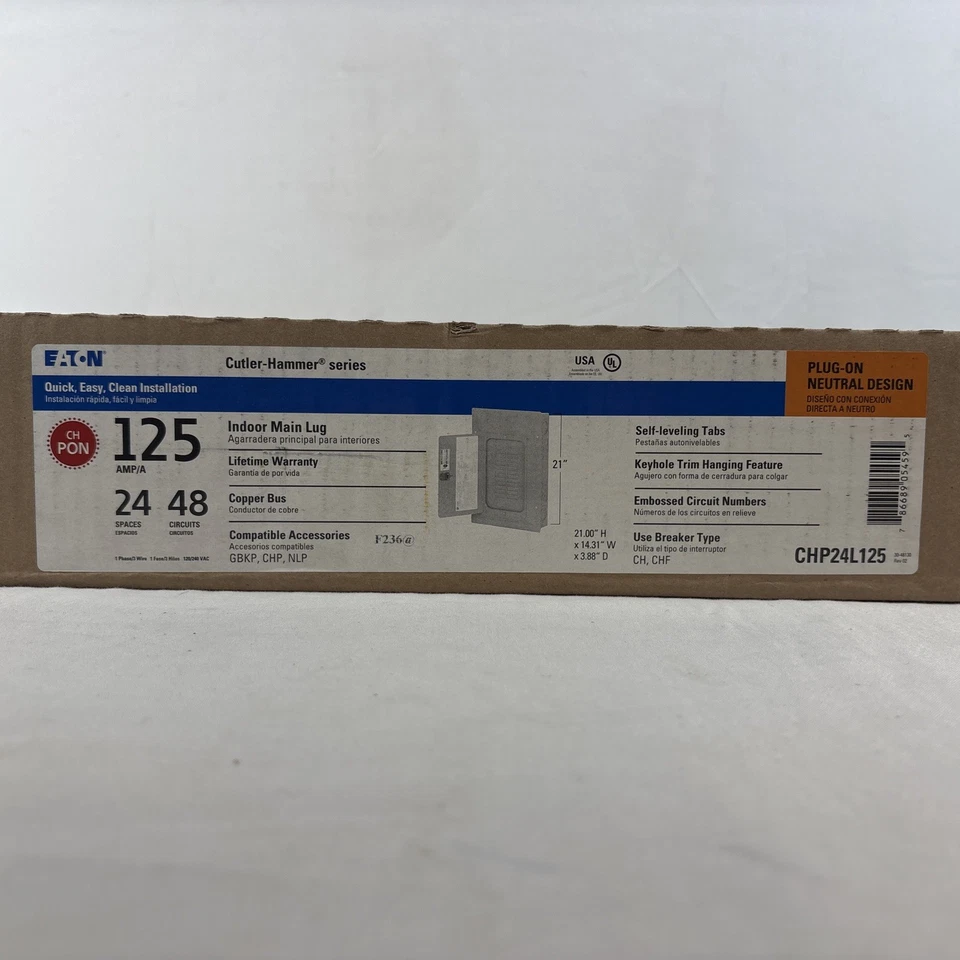 Eaton 125 Amp 24 Spaces 48 Circuits Indoor Plug-on Neutral Design NEW In Box - Image 3 of 4