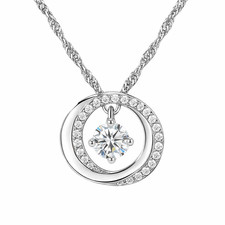 925 Sterling Silver 2 Ring Circle Hoop Halo CZ Crystal Necklace Women Girl Gift