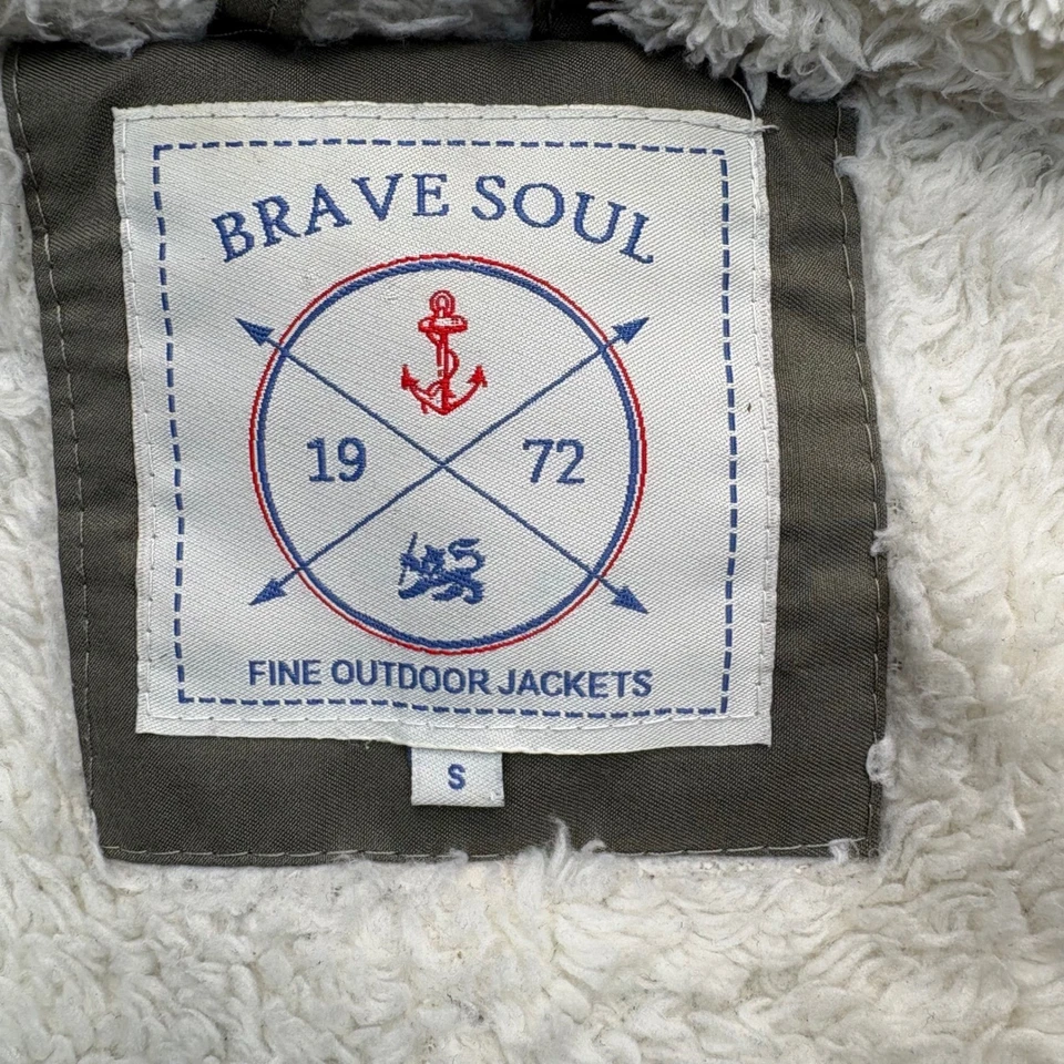 Chaqueta Parka Forrada Sherpa con Capucha Brave Soul Caqui Verde Cordón Talla S Foto 3 de 4