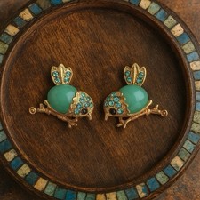 Bird Earrings Art Museum Gold CZ Stud Statement 18k Branch Leaf VTG Palace Tree