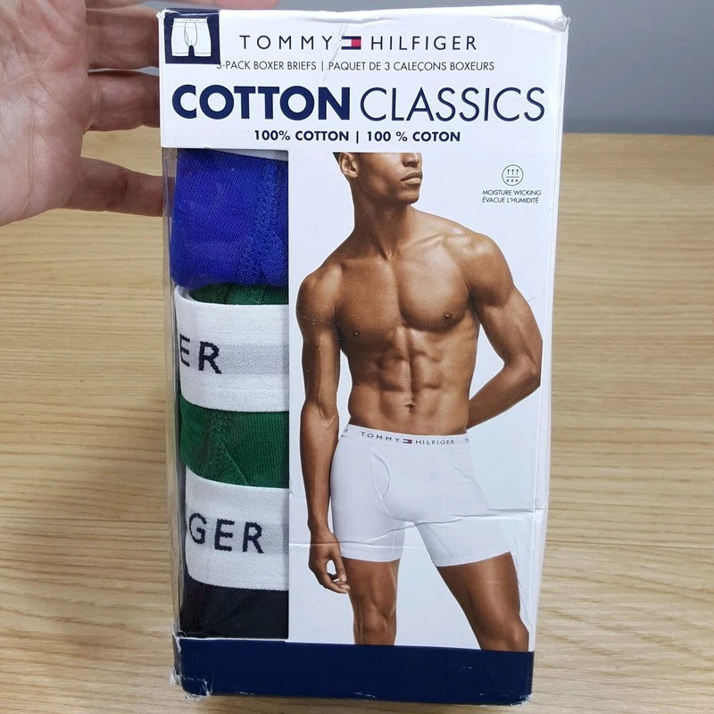 Paquete de 3 calzoncillos boxer TOMMY HILFIGER para hombre medianos azules 100 % algodón logotipo clásico Foto 2 de 4