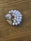 Pink Pearls Brooch Pin (Td) Vintage Leaf Flower With Faux