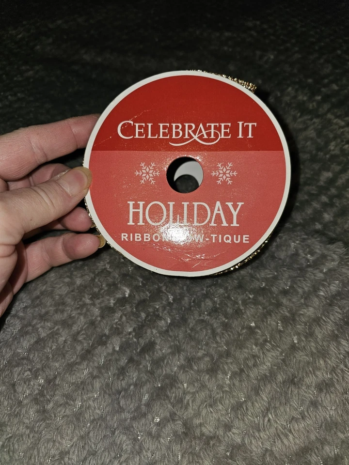 Michael's 2.5" Wired Edge Wide Ribbon Sheer Brown Striped Gold Trim 30Ft Roll - Image 4 of 4