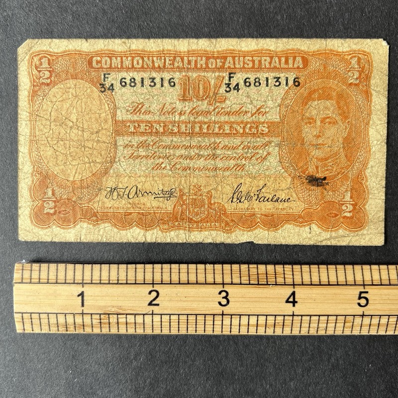 1942 Australian Ten Shilling note, Circulated.