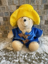 Vintage Eden Paddington Bear 8" Plush Stuffed Animal Toy Yellow Hat Blue Coat