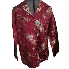Chico's Asian-inspired magenta rayon-polyester blend floral brocade jacket Size2