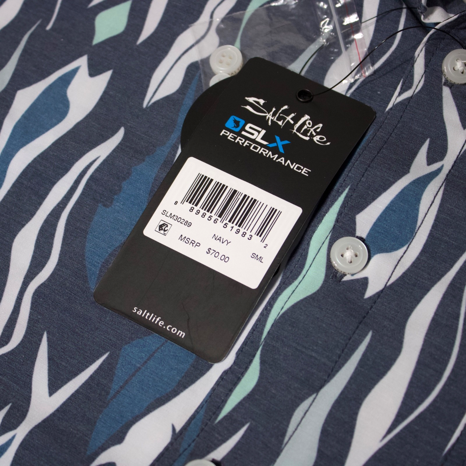 Salt Abstract Pattern NWT Salt Life Performance Short Sleeve Button Up Fishing Shirt Blue Men ...