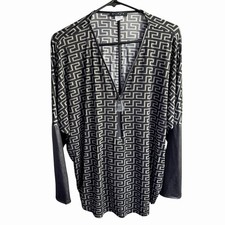 Ariella Women's Top Zip Front Large Geometric Made In USA Relaxed Career