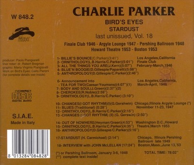 CHARLIE PARKER (SAX) - BIRD'S EYES, VOL. 18 NEW CD