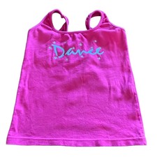So Danca Girls M 8/10 Pink Sleeveless Dance Top Silver Lettering Stars