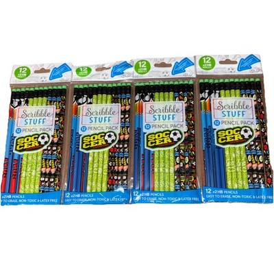 Scribble Stuff 12ct Soccer Pencils Poly Bag Lot of 4 Kids Classroom Favors NEW