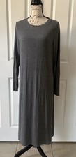 TIME and TRU Ribbed Knit Dress Grey Pullover Long Sleeves Midi Large 12/14