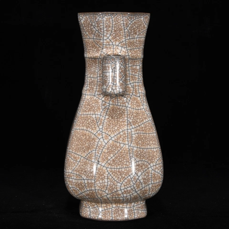 9.5" China Old Antique Porcelain Song Dynasty Ge Kiln Marked Ear Piercing Vase - Image 2 of 4