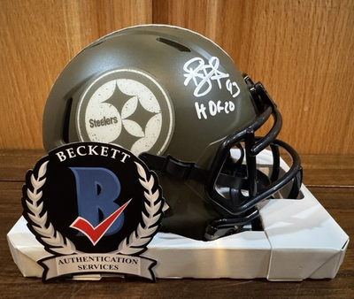 #ad Troy Polamalu Autographed Steelers Salute to Service Mini Helmet HOF 20 Beckett $299.99