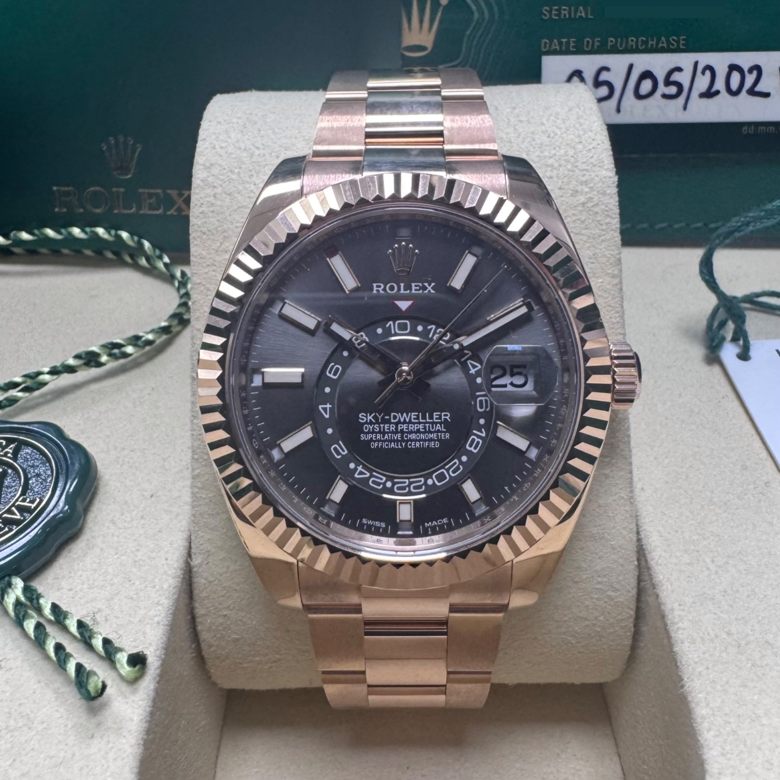 Rolex Sky-Dweller 2021 Auto 42 326935 Slate Dial 18K RG Fluted Bezel Oyster Band image 2