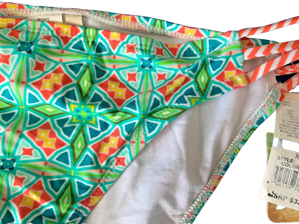 Hobie Bikini Bottoms Size XL NWTs 3 side Straps (orange) / Green Geometric Body - Imagem 3 de 4