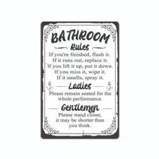 Funny Bathroom Rules  Ladies & Gentlemen  Please  8" x 12" Aluminum Metal Sign