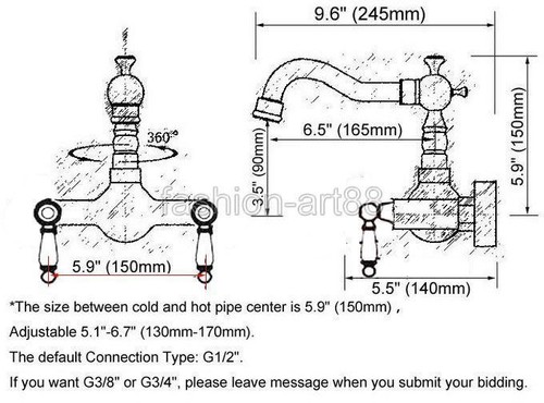 Antique Red Copper Kitchen Bathroom Sink Swivel Faucet Tap - Wall Mount frg035 - Picture 3 of 7