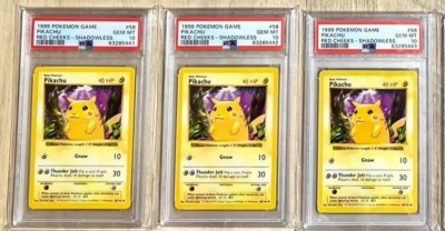 英語版初期 pikachu shadowless red cheeks 3 RED CHEEKS Pikachu Set Pokemon 1999 Base Set Shadowless